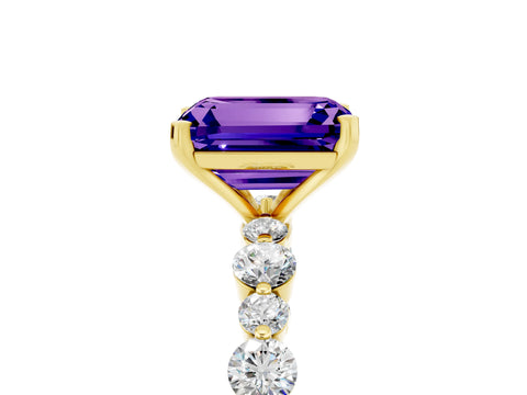 Yellow gold Emerald Cut Tanzanite Prong Set Engagement Ring with Pavé Band_5