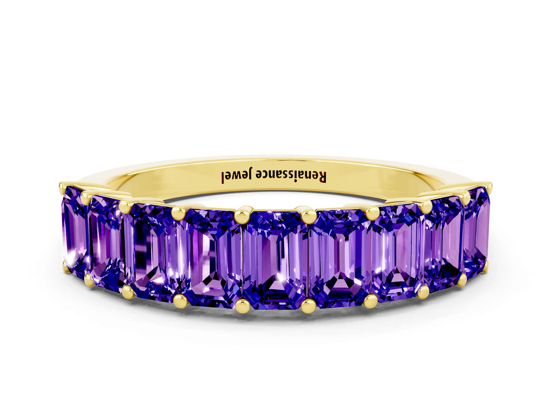 Yellow gold Emerald Cut Tanzanite Prong-Set Eternity Band_6