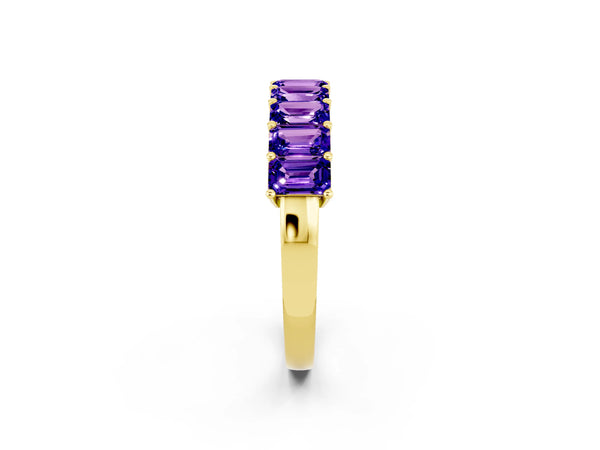Yellow gold Emerald Cut Tanzanite Prong-Set Eternity Band