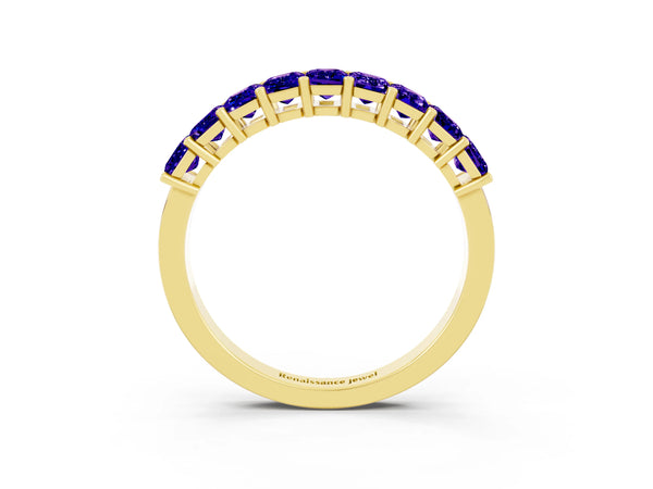 Yellow gold Emerald Cut Tanzanite Prong-Set Eternity Band