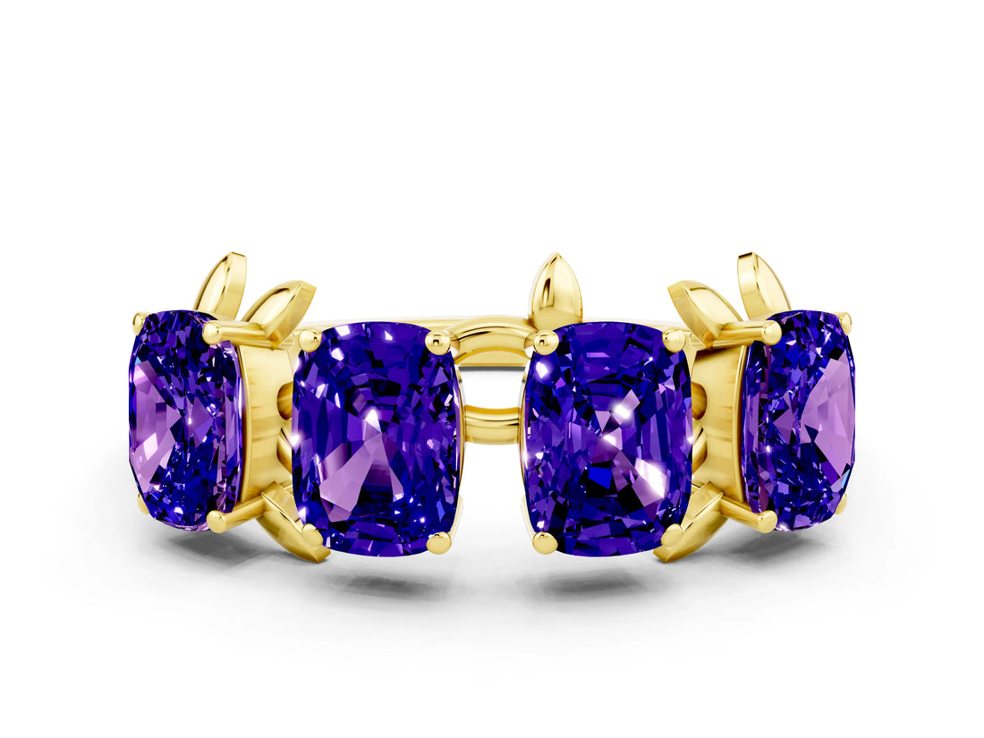 Yellow gold Emerald Cut Tanzanite Prong-Set Half Eternity Band_18