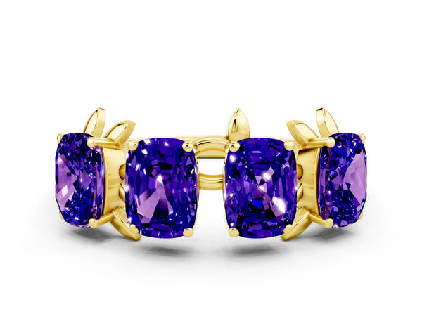 Yellow gold Emerald Cut Tanzanite Prong-Set Half Eternity Band