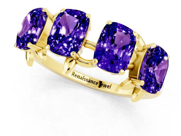 Yellow gold Emerald Cut Tanzanite Prong-Set Half Eternity Band