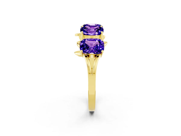 Yellow gold Emerald Cut Tanzanite Prong-Set Half Eternity Band