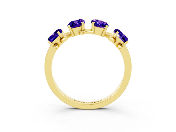 Yellow gold Emerald Cut Tanzanite Prong-Set Half Eternity Band