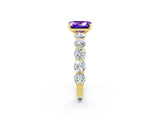 Yellow gold Emerald Cut Tanzanite Prong Setting with Side Stones on a Pave Band_2
