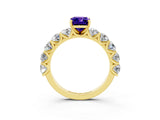 Yellow gold Emerald Cut Tanzanite Prong Setting with Side Stones on a Pave Band_3
