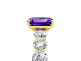 Yellow gold Emerald Cut Tanzanite Prong Setting with Side Stones on a Pave Band_5