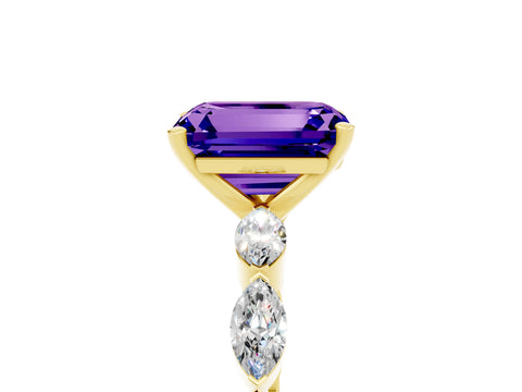 Yellow gold Emerald Cut Tanzanite Ring with Marquise Side Stones and Prong Setting_5