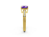 Yellow gold Emerald Cut Tanzanite Ring with Milgrain Pavé Band and Four-Prong Setting_14