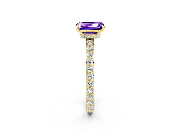 Yellow gold Emerald Cut Tanzanite Pavé Engagement Ring with Round  Accents and Prong Setting