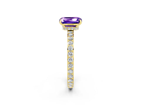 Yellow gold Emerald Cut Tanzanite Ring with Pavé Band and Four-Prong Setting_2