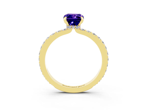 Yellow gold Emerald Cut Tanzanite Pavé Engagement Ring with Round  Accents and Prong Setting