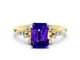 Yellow gold Emerald Cut Tanzanite Ring with Side Stones and Four-Prong Setting_36