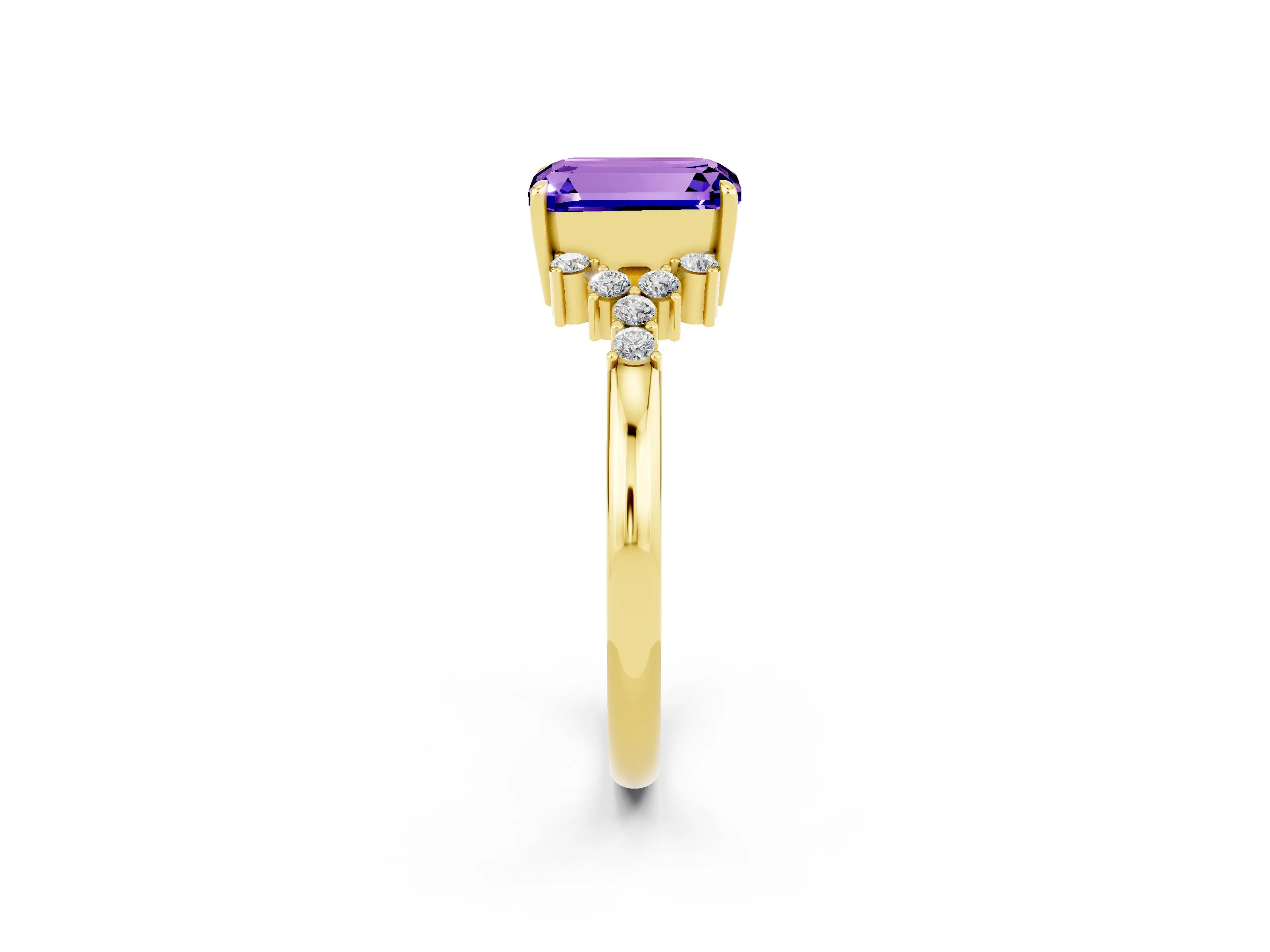 Yellow gold Emerald Cut Tanzanite Ring with Side Stones and Four-Prong Setting_38