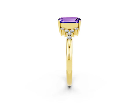 Yellow gold Emerald Cut Tanzanite Ring with Side Stones and Four-Prong Setting_38