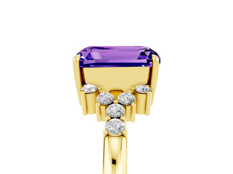 Yellow gold Emerald Cut Tanzanite Ring with Side Stones and Four-Prong Setting_41