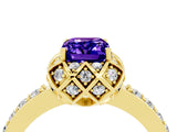 Yellow gold Emerald Cut Tanzanite Scalloped Halo Engagement Ring with Round Shared Prong Band_28
