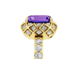Yellow gold Emerald Cut Tanzanite Scalloped Halo Engagement Ring with Round Shared Prong Band_29