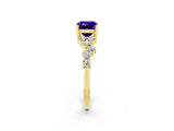 Yellow gold Emerald Cut Tanzanite Scattered Round Accent Ring with Prong Setting_14