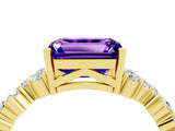 Yellow gold Emerald Cut Tanzanite Scattered Round Accent Ring with Prong Setting_16