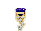 Yellow gold Emerald Cut Tanzanite Scattered Round Accent Ring with Prong Setting_17