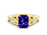 Yellow gold Emerald Cut Tanzanite Solitaire Celtic Knot Ring with Four-Prong Setting_12