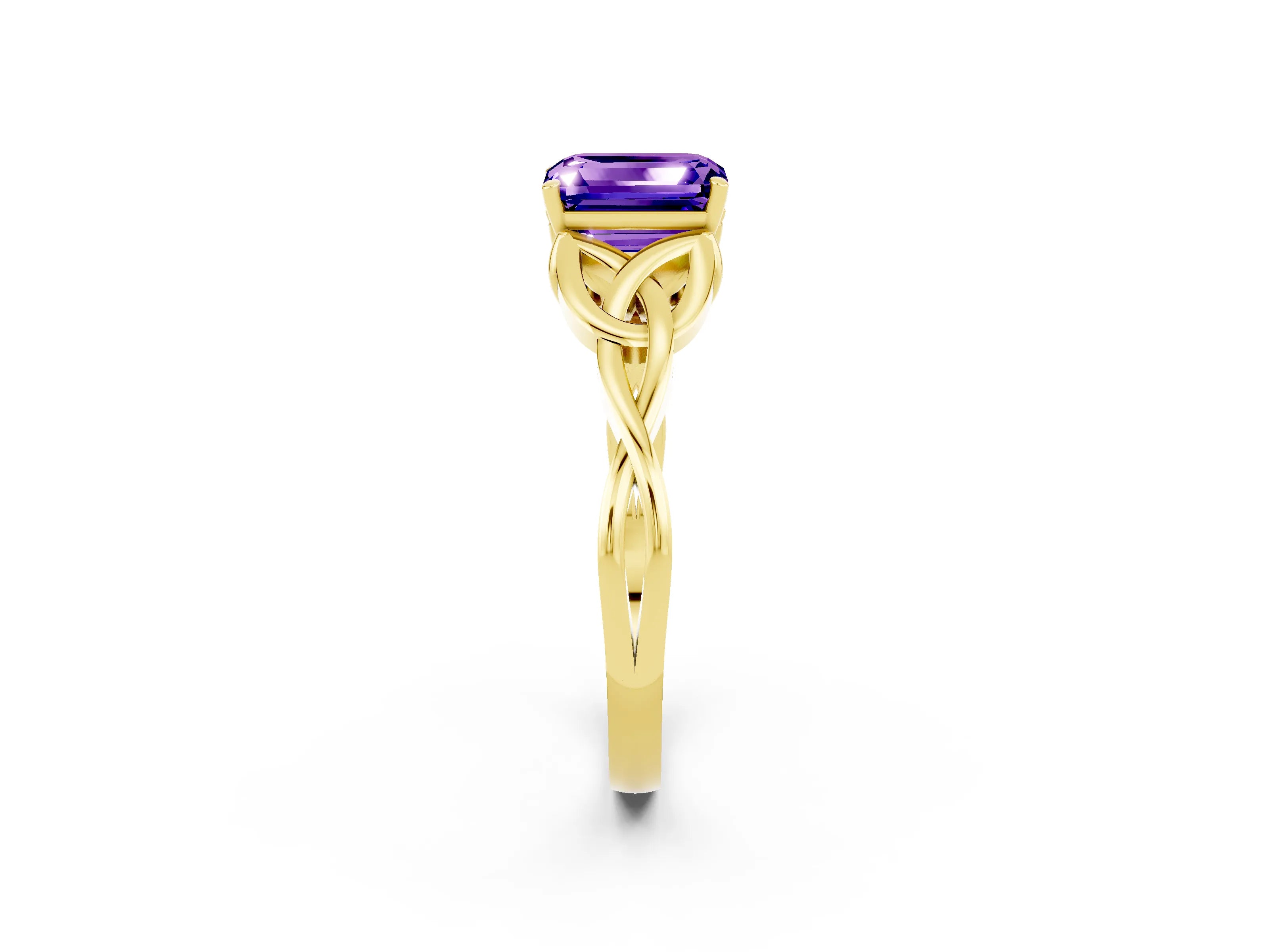 Yellow gold Emerald Cut Tanzanite Solitaire Celtic Knot Ring with Four-Prong Setting_14