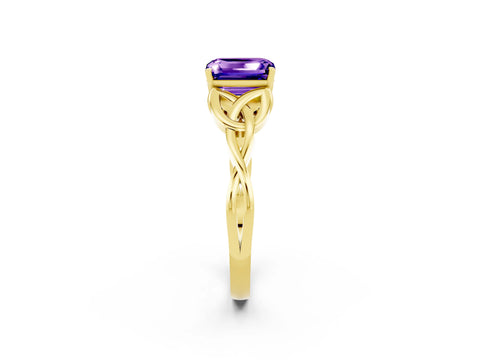 Yellow gold Emerald Cut Tanzanite Solitaire Celtic Knot Ring with Four-Prong Setting_14