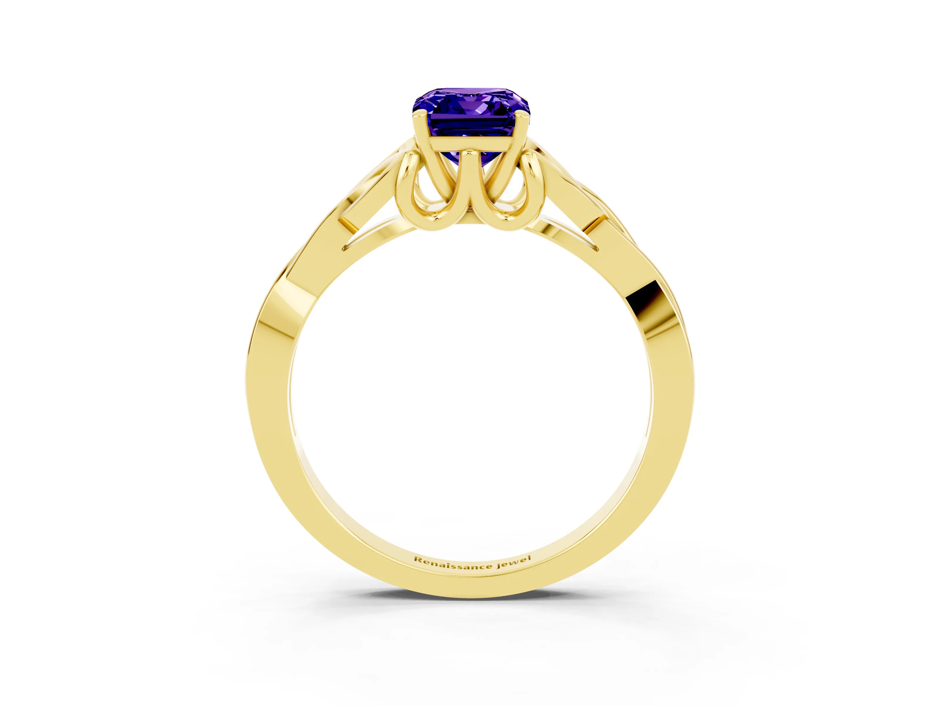 Yellow gold Emerald Cut Tanzanite Solitaire Celtic Knot Ring with Four-Prong Setting_15