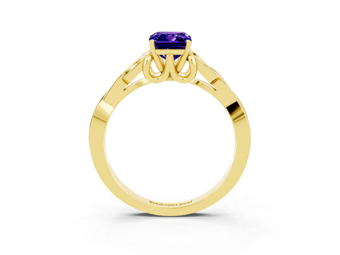 Yellow gold Emerald Cut Tanzanite Solitaire Celtic Knot Ring with Four-Prong Setting_15