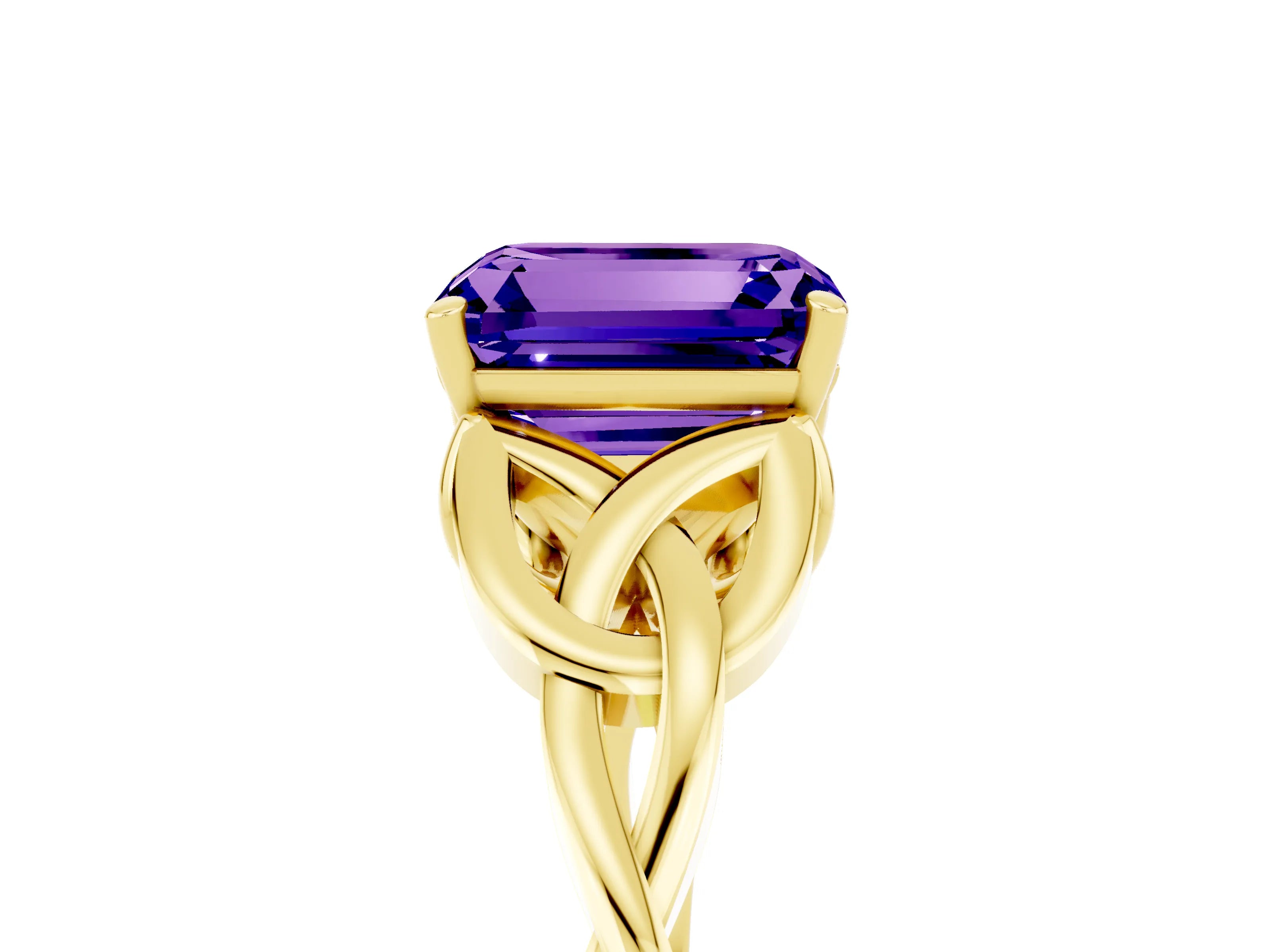 Yellow gold Emerald Cut Tanzanite Solitaire Celtic Knot Ring with Four-Prong Setting_17