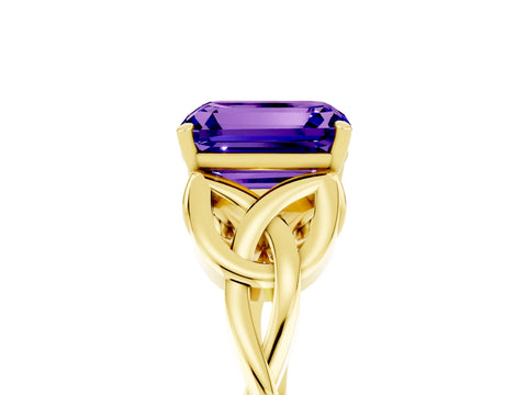 Yellow gold Emerald Cut Tanzanite Solitaire Celtic Knot Ring with Four-Prong Setting_17