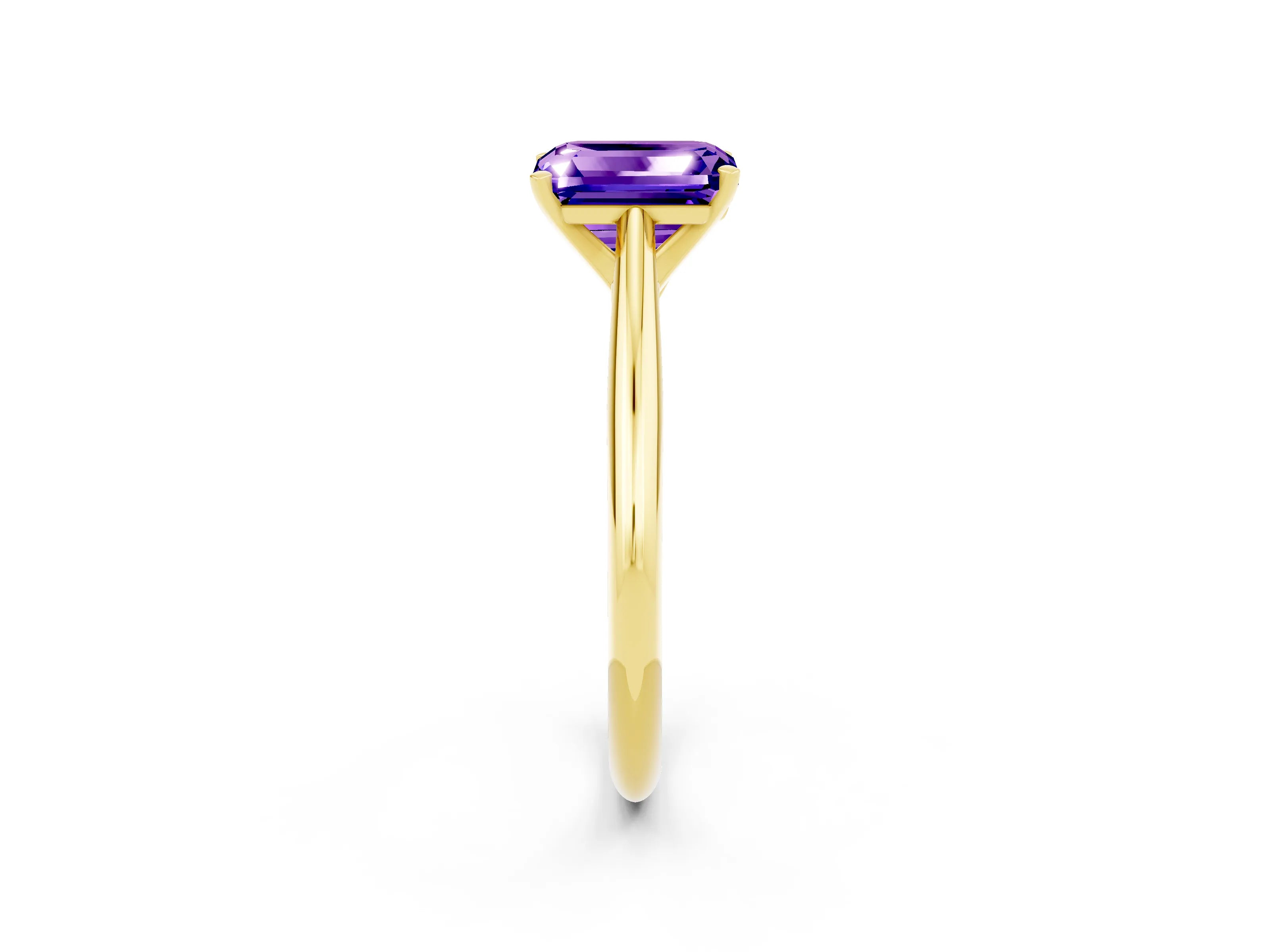 Yellow gold Emerald Cut Tanzanite Solitaire Engagement Ring with Cathedral Setting and Four-Prong Mount_14