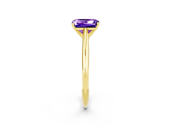 Yellow gold Emerald Cut Tanzanite Solitaire Engagement Ring with Cathedral Setting and Four-Prong Mount