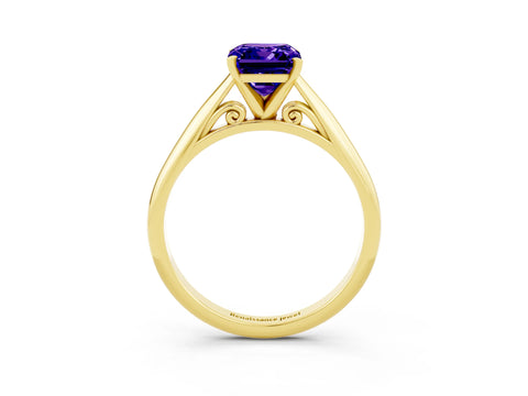 Yellow gold Emerald Cut Tanzanite Solitaire Engagement Ring with Cathedral Setting and Four-Prong Mount_15
