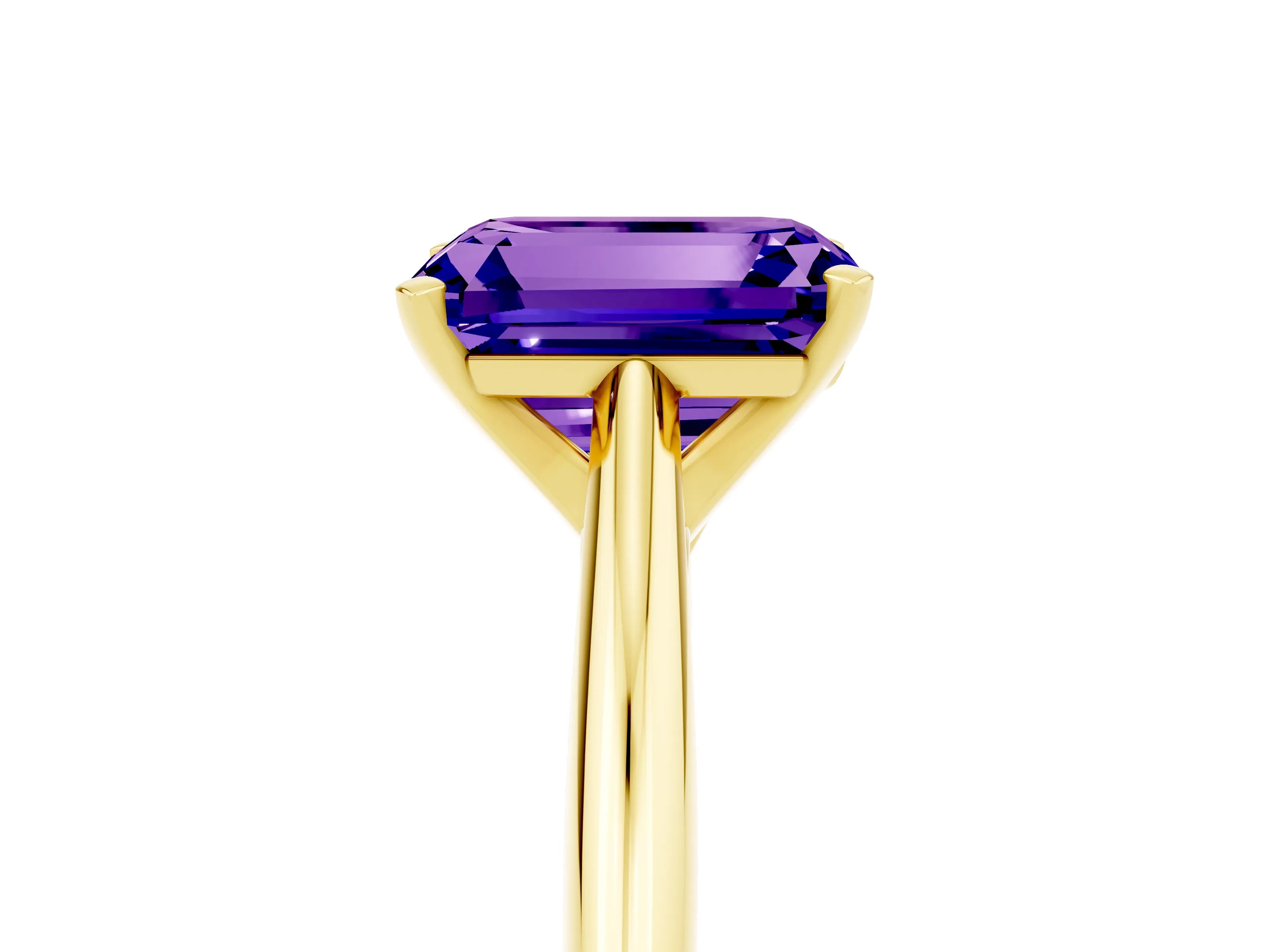 Yellow gold Emerald Cut Tanzanite Solitaire Engagement Ring with Cathedral Setting and Four-Prong Mount_17