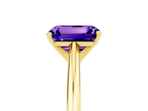 Yellow gold Emerald Cut Tanzanite Solitaire Engagement Ring with Cathedral Setting and Four-Prong Mount_17