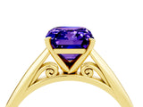 Yellow gold Emerald Cut Tanzanite Solitaire Engagement Ring with Cathedral Setting and Four-Prong Mount_28
