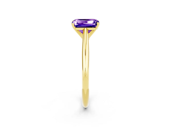 Yellow gold Emerald Cut Tanzanite Solitaire Engagement Ring with Cathedral Setting and Four-Prong Mount
