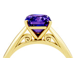 Yellow gold Emerald Cut Tanzanite Solitaire Engagement Ring with Cathedral Setting and Four-Prong Mount_70