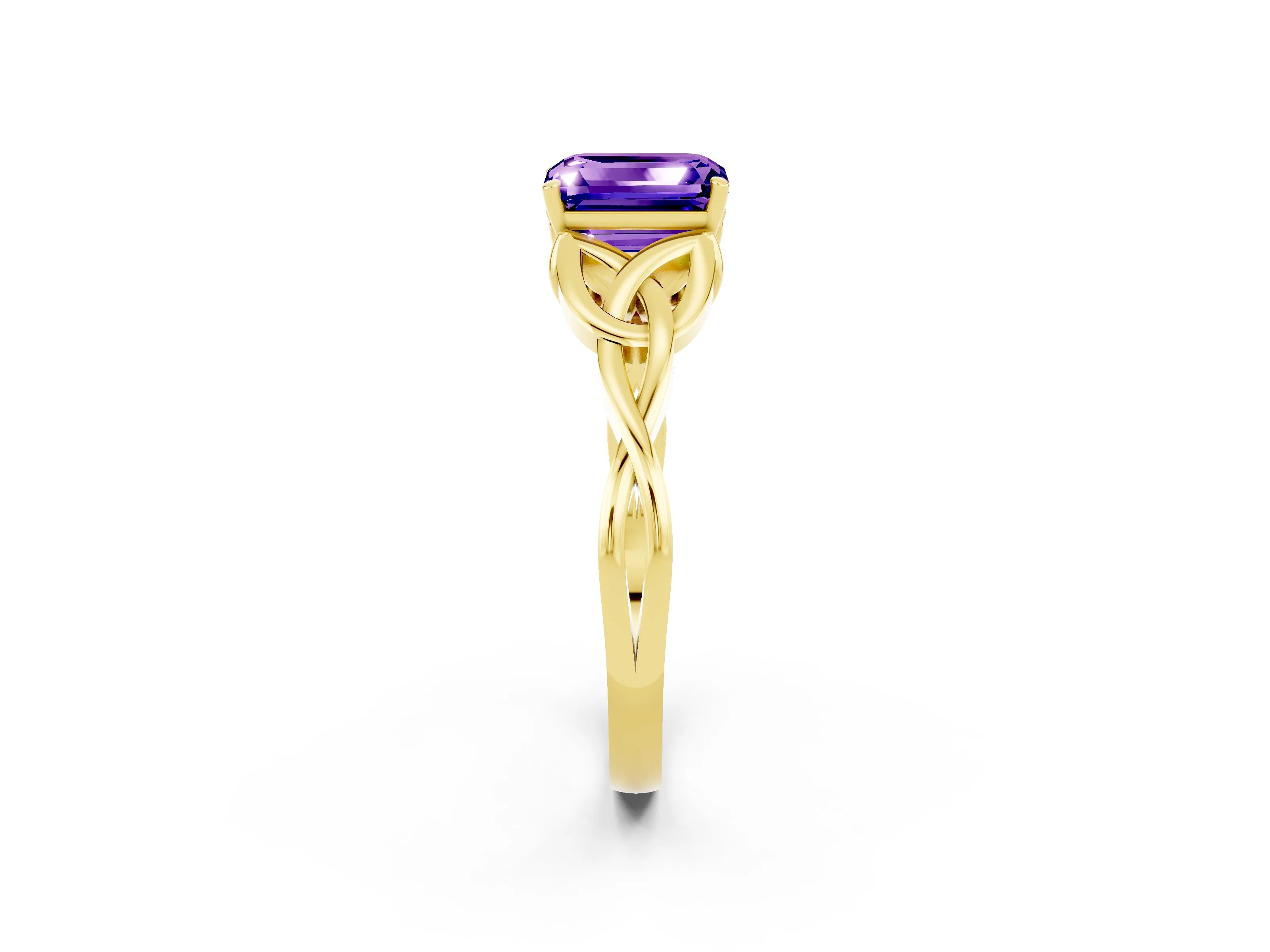 Yellow gold Emerald Cut Tanzanite Solitaire Engagement Ring with Celtic Knot Band and Four-Prong Setting_2