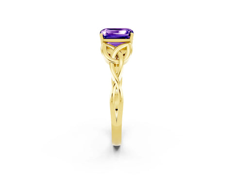 Yellow gold Emerald Cut Tanzanite Solitaire Engagement Ring with Celtic Knot Band and Four-Prong Setting_2