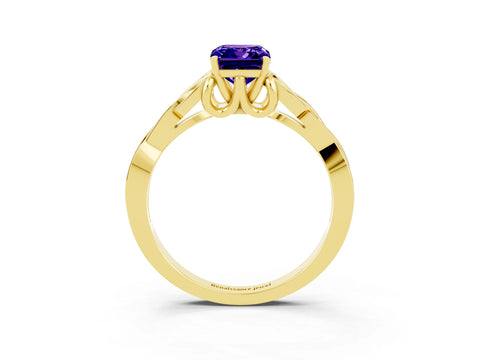 Yellow gold Emerald Cut Tanzanite Solitaire Engagement Ring with Celtic Knot Band and Four-Prong Setting_3