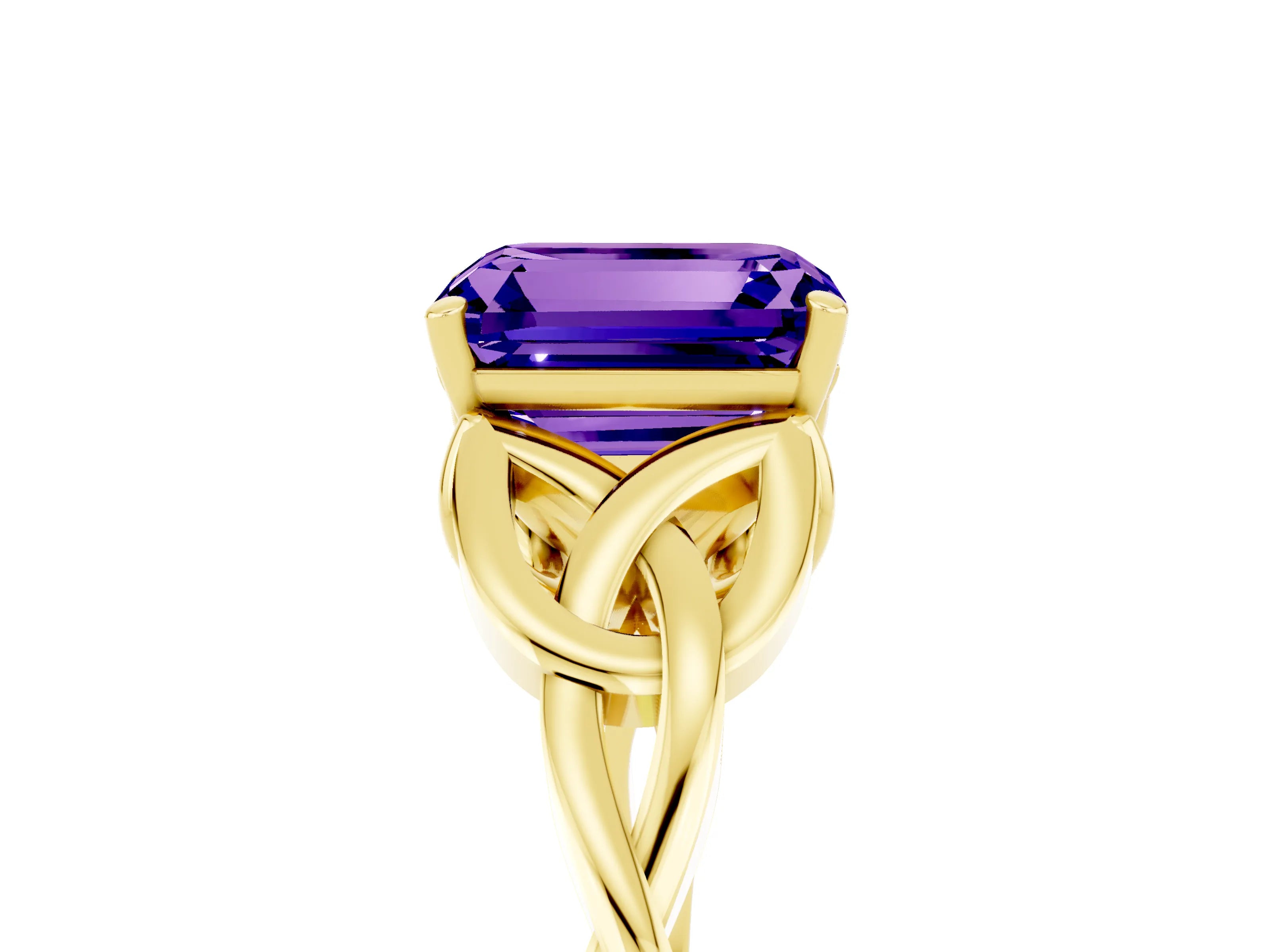 Yellow gold Emerald Cut Tanzanite Solitaire Engagement Ring with Celtic Knot Band and Four-Prong Setting_5