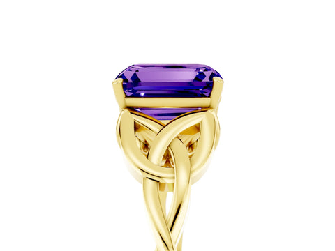 Yellow gold Emerald Cut Tanzanite Solitaire Engagement Ring with Celtic Knot Band and Four-Prong Setting_5