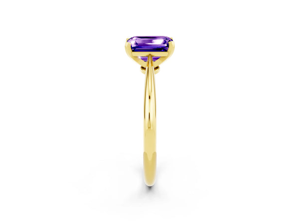 Yellow gold Emerald Cut Tanzanite Solitaire Engagement Ring with Classic Band and Four-Prong Setting
