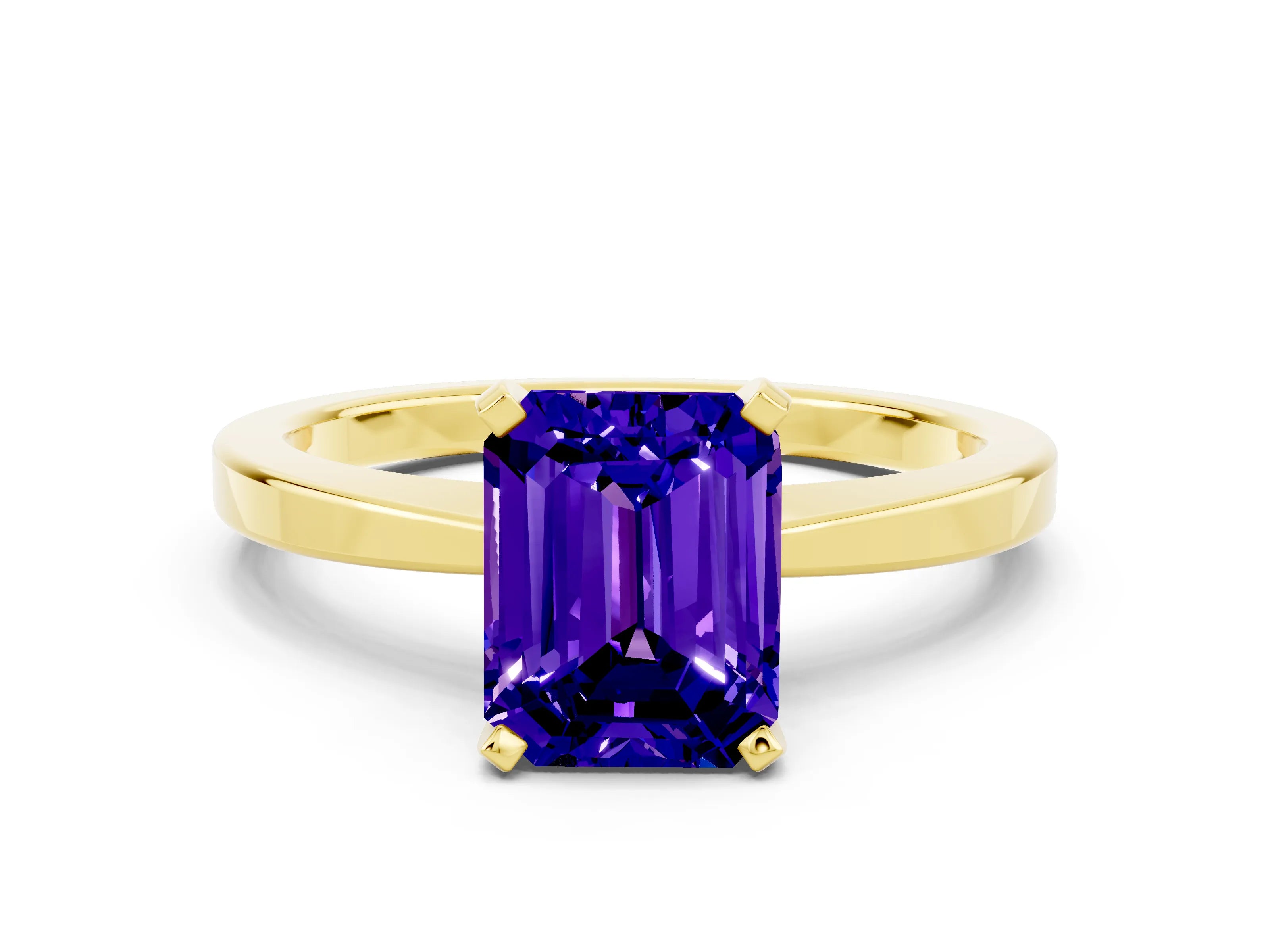 Yellow gold Emerald Cut Tanzanite Solitaire Engagement Ring with Classic Band and Four-Prong Setting_24