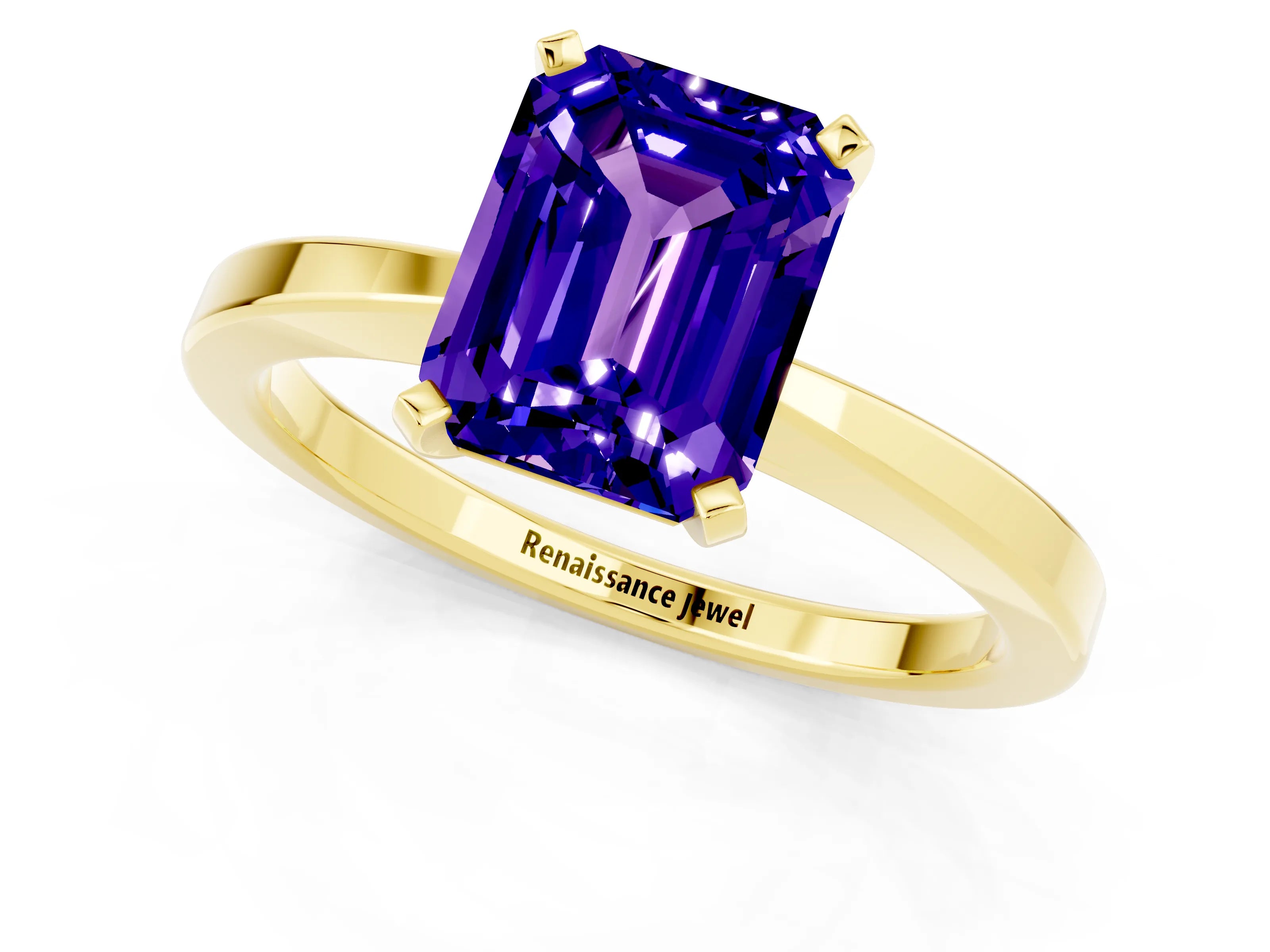 Yellow gold Emerald Cut Tanzanite Solitaire Engagement Ring with Classic Band and Four-Prong Setting_25