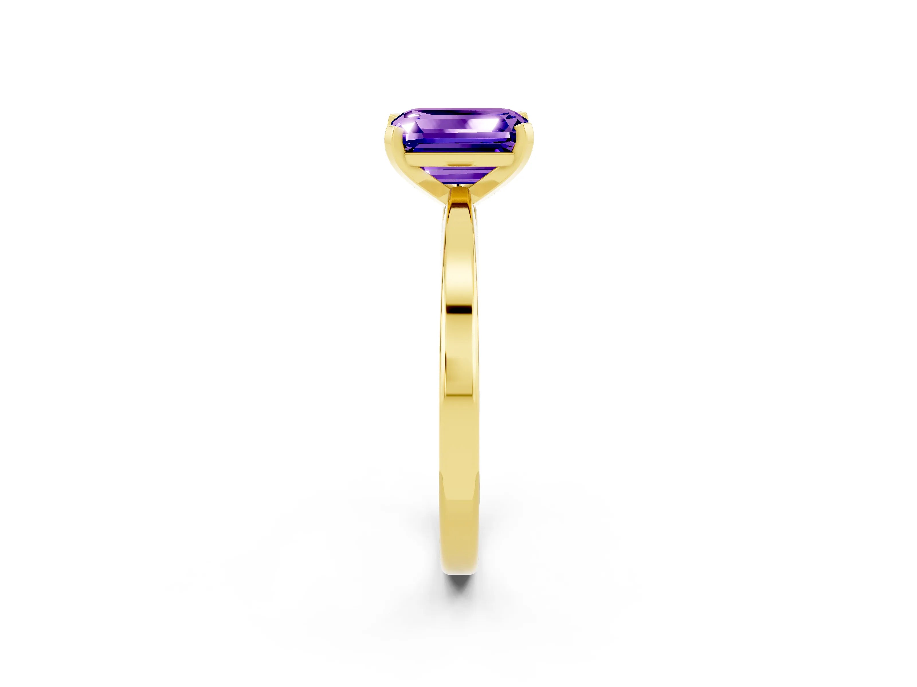 Yellow gold Emerald Cut Tanzanite Solitaire Engagement Ring with Classic Band and Four-Prong Setting_26